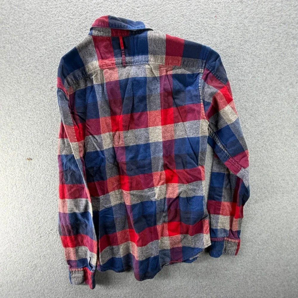 Banana Republic Mens Grant Fit Luxe Flannel Plaid Button Down Shirt Red Blue S